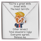 Alluring Beauty Necklace You are a great Wife The Best Terrific, To My Wife Necklace From Husband, To My Soulmate Necklace For Women, Necklace For Wife From Husband, Best Gift for Valentines Day