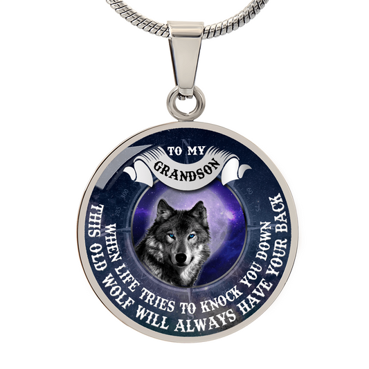 Wolf Grandpa and Grandson Necklace, To My Grandson Gift From Grandpa, To My Grandson Necklace, Christmas Gift From Grandfather, Gift From Grandpa To Grandson, To My Grandson Necklace Gifts From Grandpa, Luxury Circle Necklace Present from Grandparents