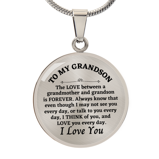 To My Grandson Luxury Circle Necklace, Birthday Gift, Grandson Gifts From Grandparents, To My Grandson Cuban Chain Necklace, To My Grandson Necklace, Necklace For Grandson From Grandpa, Christmas Gift From Grandmother, Grandson Necklace From Grandma
