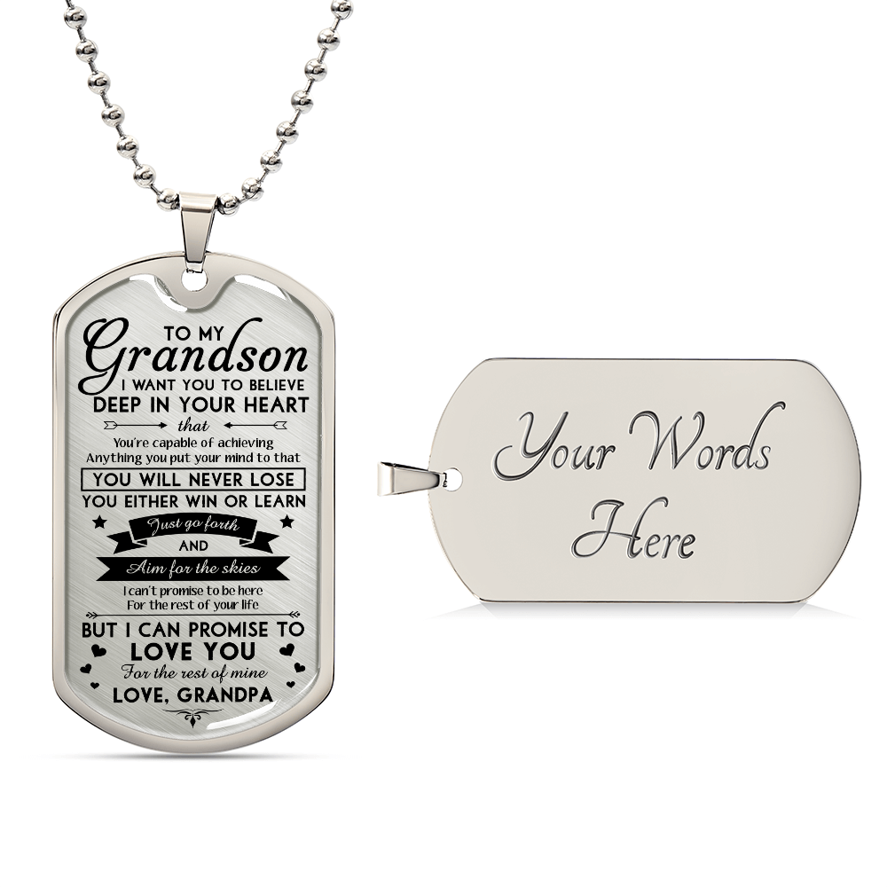 To My Grandson Dog Tag Pendant Necklace Inspirational Necklace from Grandpa Birthday Graduation Gift for Grandson from Grandfather