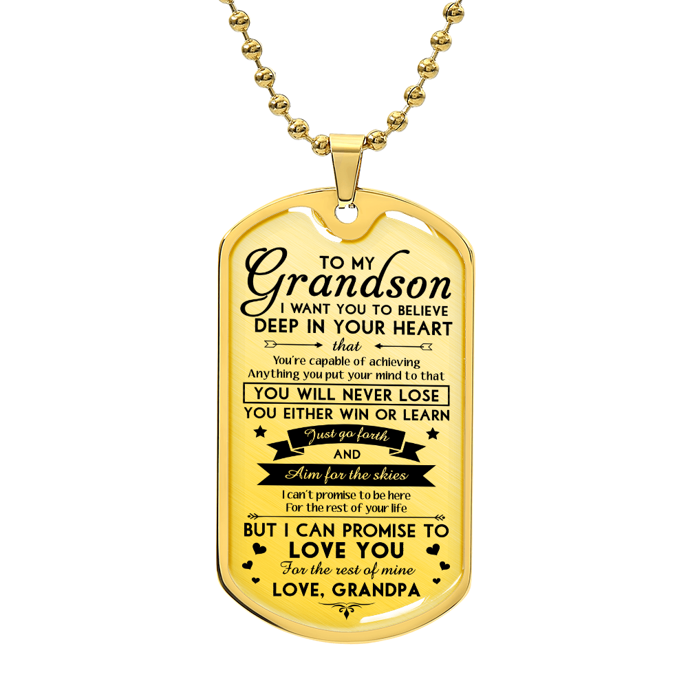 To My Grandson Dog Tag Pendant Necklace Inspirational Necklace from Grandpa Birthday Graduation Gift for Grandson from Grandfather