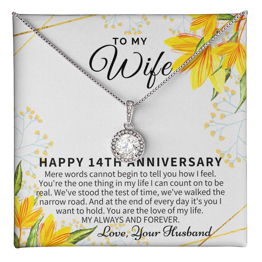 14 Year Wedding Anniversary Gift For Wife, White Gold Name Necklace, 14th Anniversary Gift For Her, Romantic Gift for Wife, 14 Year Anniversary Gift Ideas, 14th Anniversary Gifts, Necklace with love message for wife